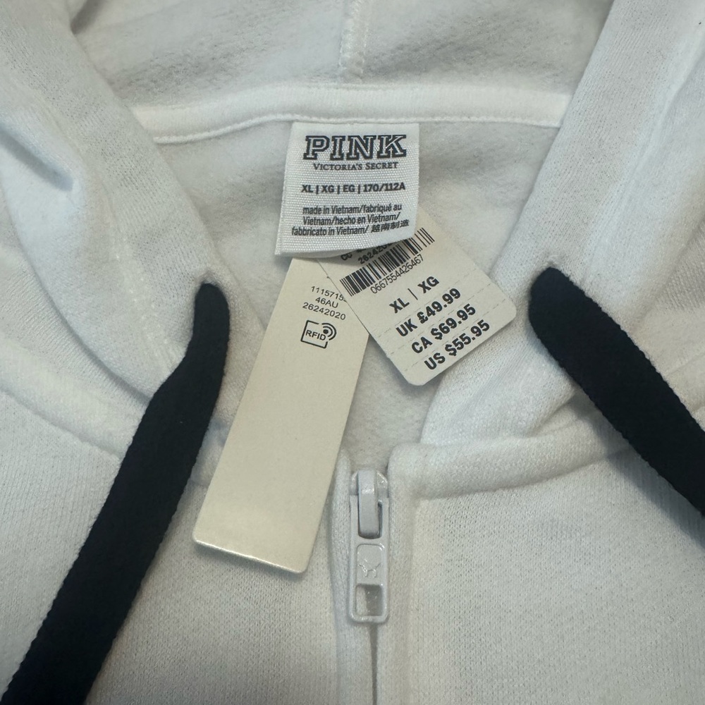 PINK Victoria's Secret Full Zip Hoodie, White, XL - Picture 4 of 4